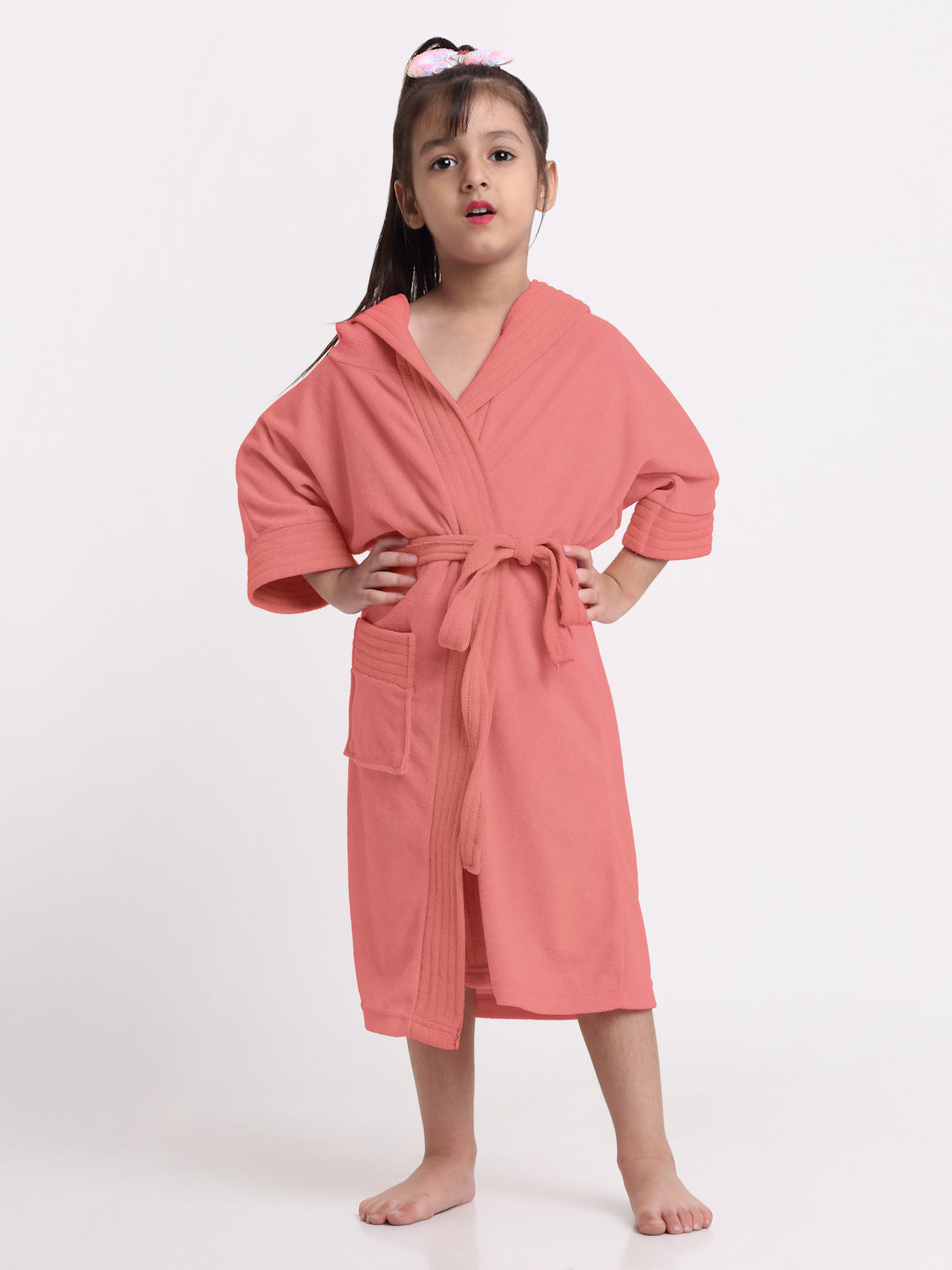 Unisex Kids Bathrobe – Comfy, Belted & Pocketed Ages (Peachy Pink)