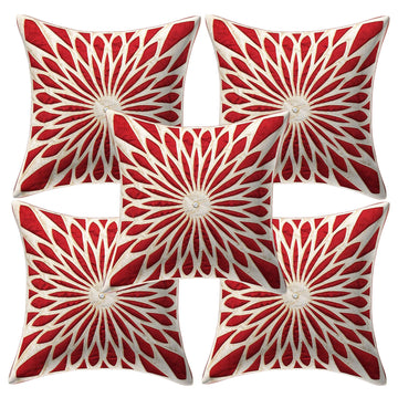 CREEVA Set of 5 Velvet Cushion Covers | Diamond Sparkle Cream | 16 x 16 INCH or 40 x 40 CM