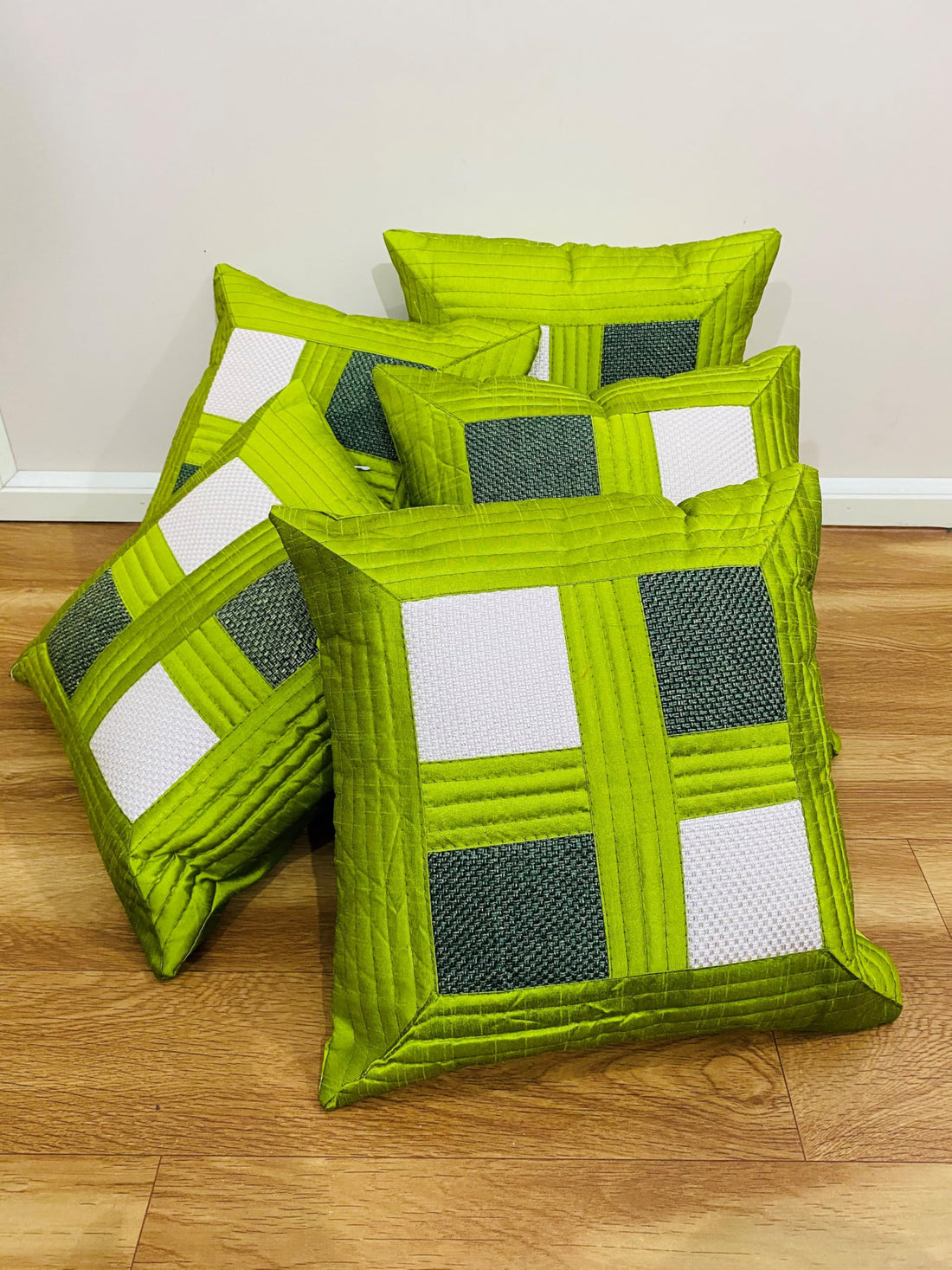 CREEVA Set of 5 Jute Box Cushion Covers | Mehandi | 16 x 16 INCH or 40 x 40 CM