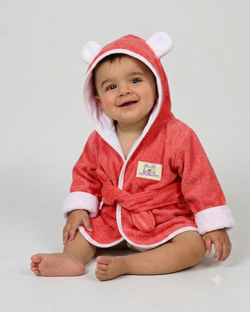 CREEVA Cuddle Hooded Baby Bathrobe for Newborn & Infant | Ultra Soft Cotton - Red
