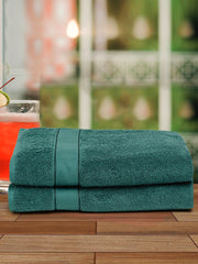 Creeva Dark Green 2 Pc Solid 525 GSM Lady Bath Towel Set