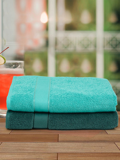 Creeva Dark Green & Sea Green 2 Pc Solid 525 GSM Bath Towel Set