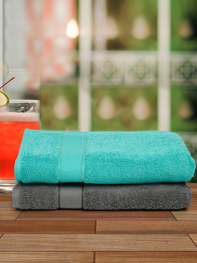 Creeva Grey & Sea Green 2 Pc Solid 525 GSM Bath Towel Set