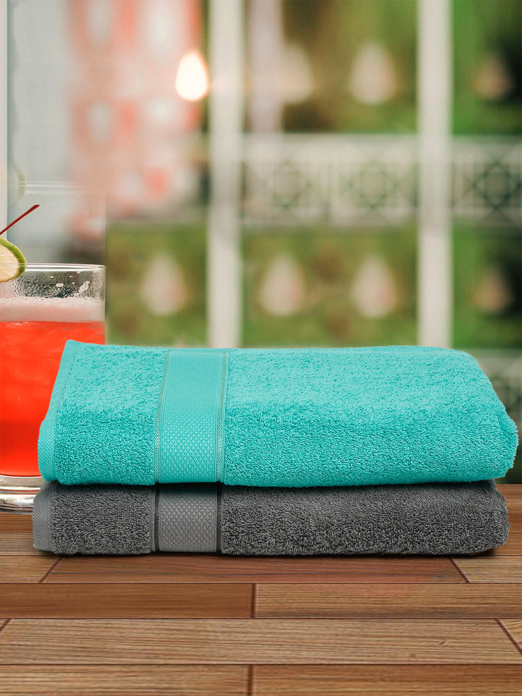 Creeva Grey & Sea Green 2 Pc Solid 525 GSM Bath Towel Set