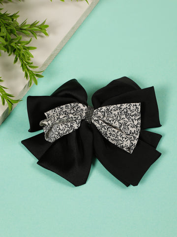Creeva, Black Satin Silk Hair Bow Clip for Girls & Women – 1 Pc
