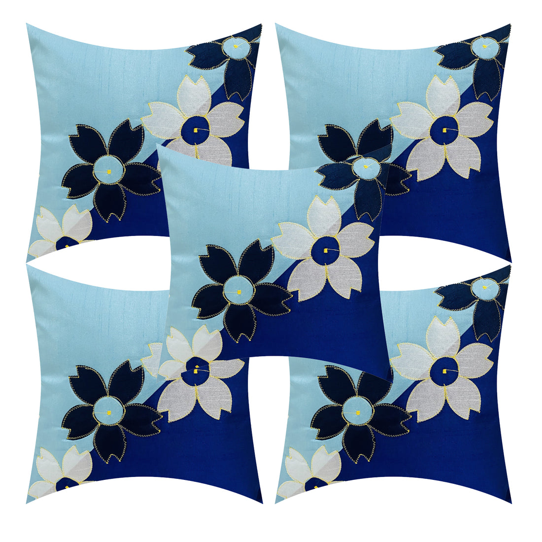 CREEVA Set of 5 Silk Cushion Covers | 4 Rose Blue | 16 x 16 INCH or 40 x 40 CM