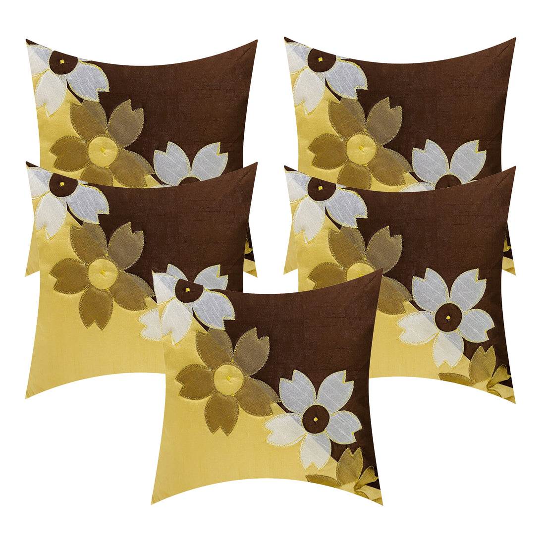 CREEVA Set of 5 Silk Cushion Covers | 4 Rose Design Brown | 16 x 16 INCH or 40 x 40 CM