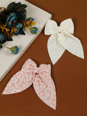 Creeva , Girls Set of 2 Embellished Hair Accessory Set- Pink and Cream