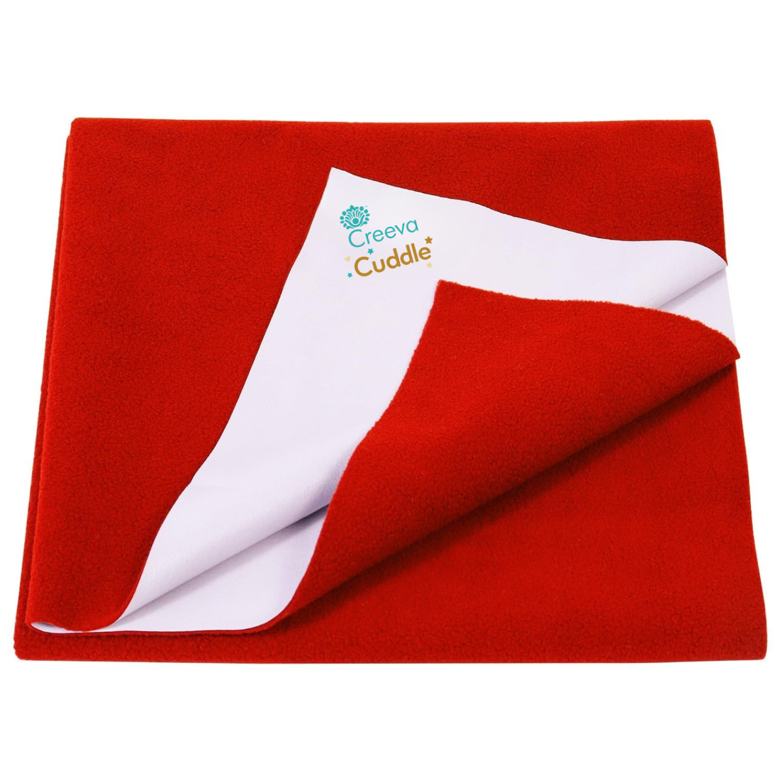 Red Dry Sheet with white corner featuring 'Creeva Cuddle' logo on a white background