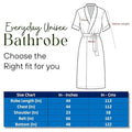 Measurement chart for an everyday unisex bathrobe with robe dimensions and size chart.