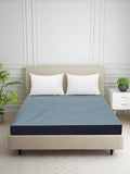 Blue patterned mattress protector on a double bed