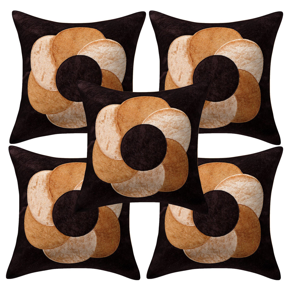Four decorative pillows with a geometric pattern on a white background