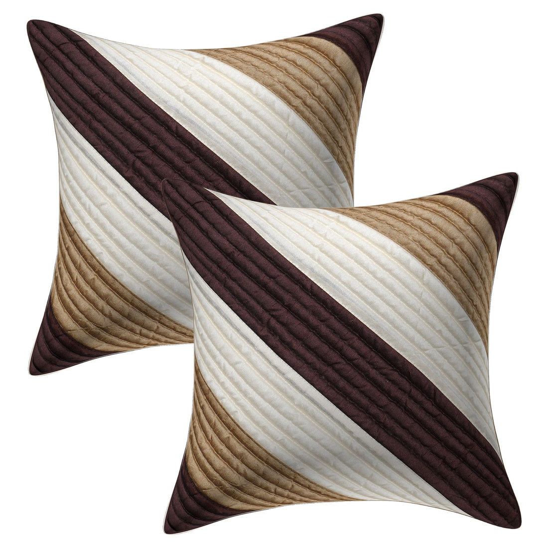 Decorative pillows with a geometric pattern on a beige sofa in a living room setting.