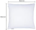 White pillow with dimensions labeled on a white background
