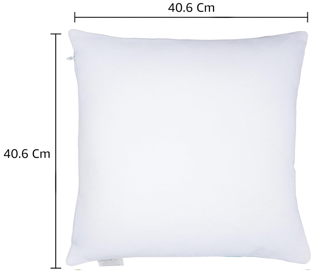 White pillow with dimensions labeled on a white background