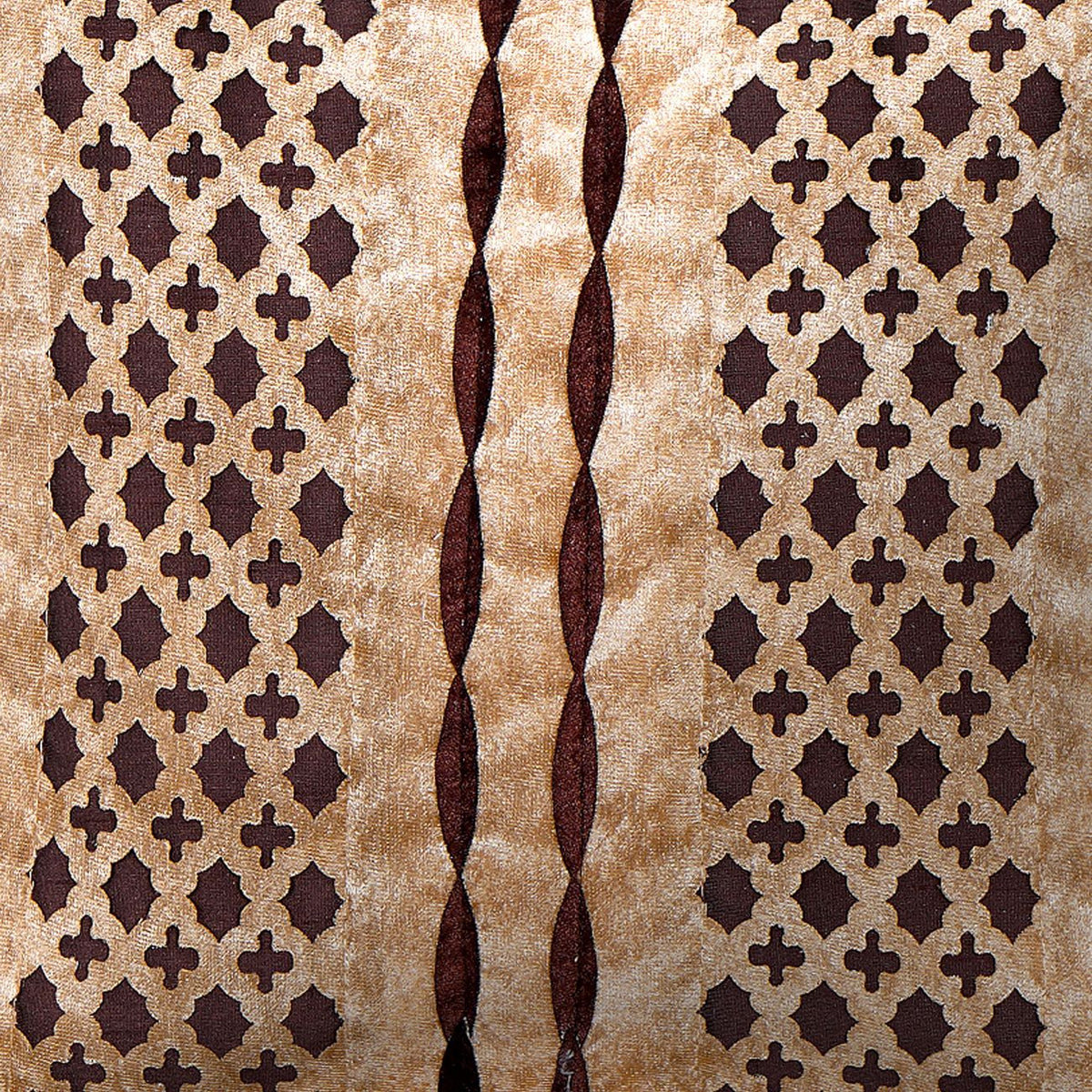 Textured fabric with geometric pattern in brown and beige