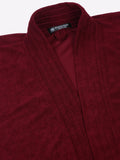 Close-up of a grape wine micro terry bathrobe showing the collar and fabric texture