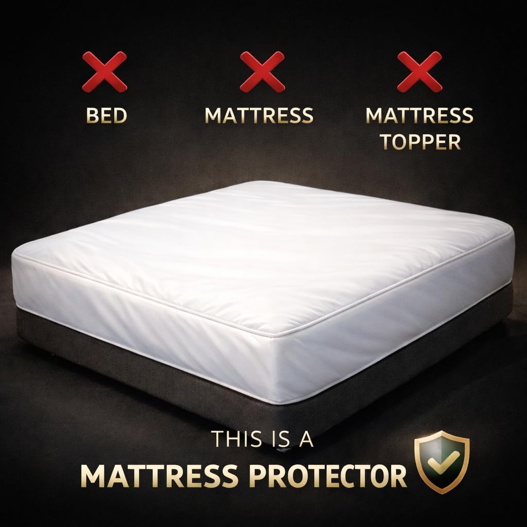 Mattress protector with text indicating it is not for bed, mattress, or mattress topper.