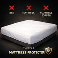 Mattress protector with text indicating it is not for bed, mattress, or mattress topper.