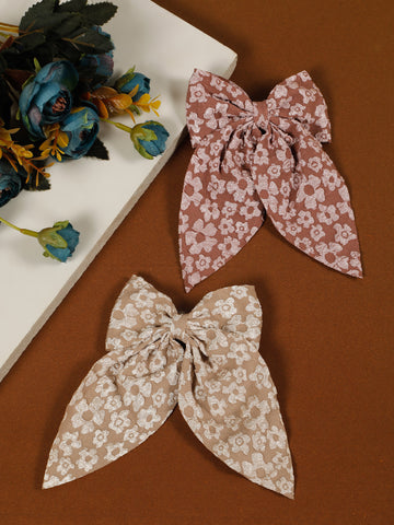 Creeva , Girls Set of 2 Embellished Hair Accessory Set- Gray and salmon pink