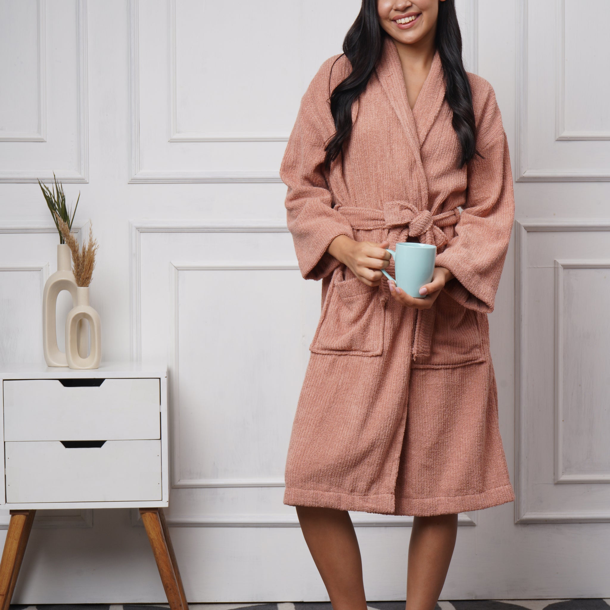 Cotton Bathrobe Oriental Pink – Jacquard, Soft, Unisex