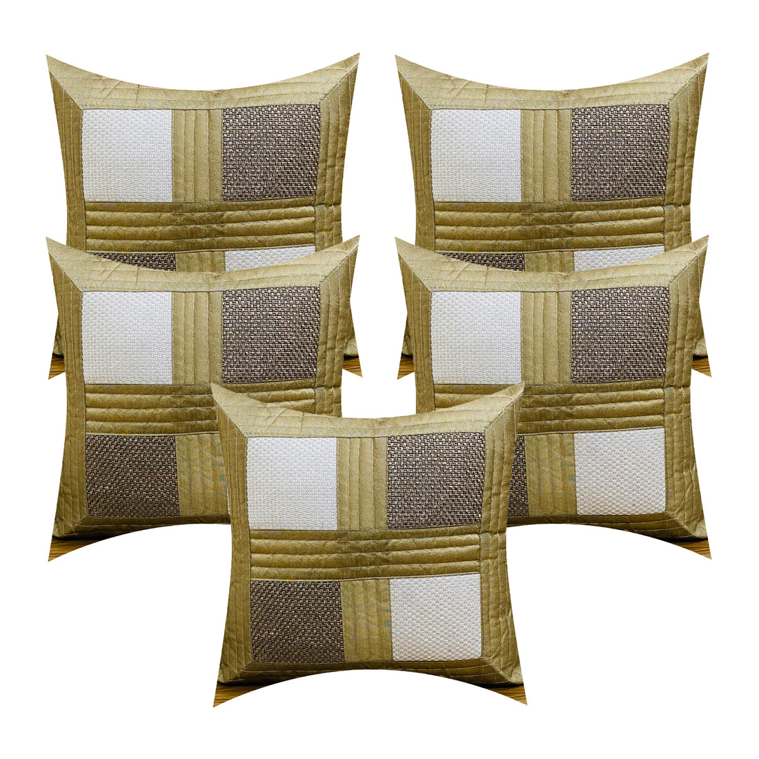 CREEVA Set of 5 Jute Box Cushion Covers | Golden | 16 x 16 INCH or 40 x 40 CM
