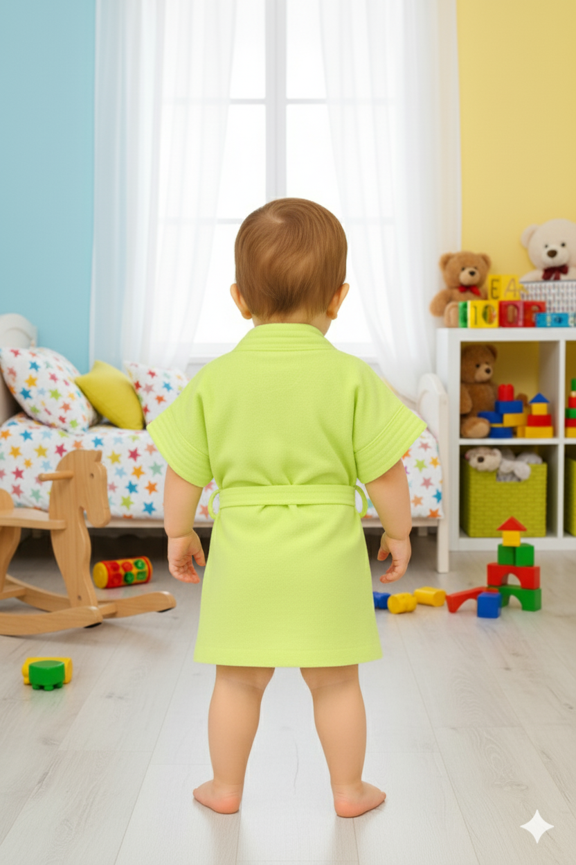 Melodious Baby Bathrobe with Front Pocket – Soft, Cozy & Cute Parrot Green Robe for Infants