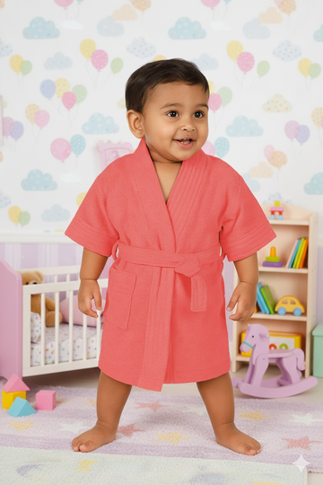 Melodious Baby Bathrobe with Front Pocket – Soft, Cozy & Cute Peachy Pink Robe for Infants