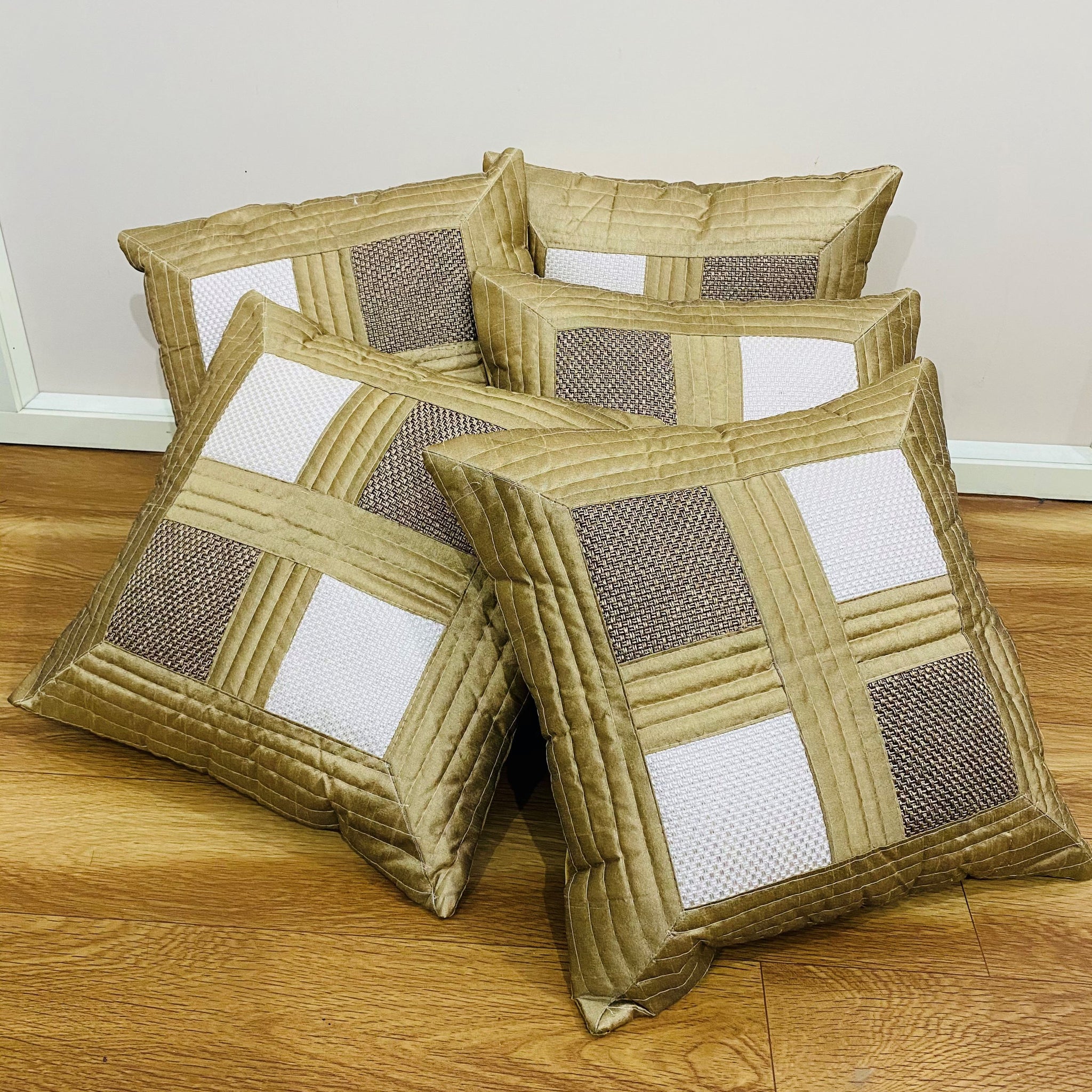 Set of 5 Jute Box Cushion Covers | Golden | 16 x 16 INCH or 40 x 40 CM