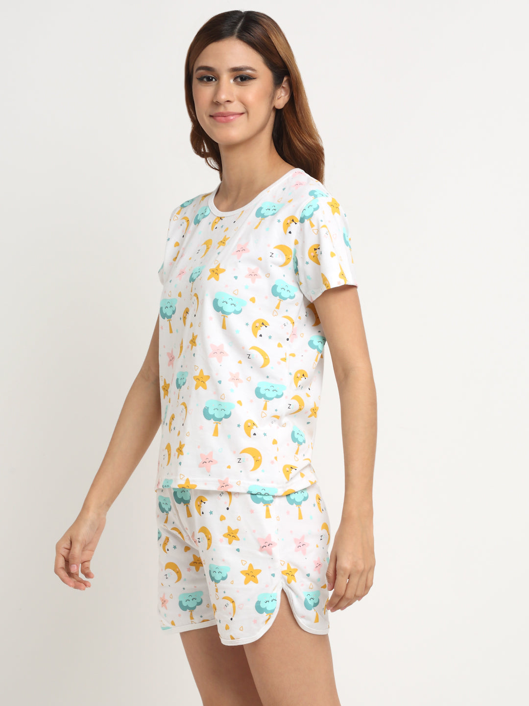 Wonderlady Cotton Nightsuit Set of Shorts & T-Shirt Starlight with Pockets Medium Size | Creeva