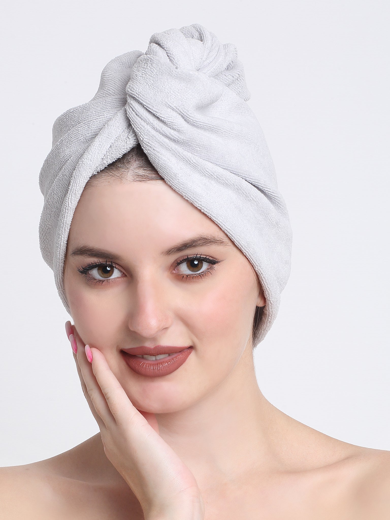 Quick-Dry Cotton Hair Towel Wrap | Pack of 2 - Silver Grey