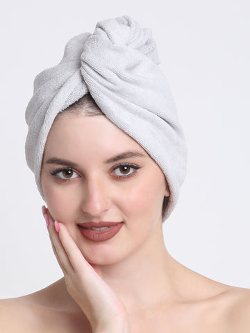Quick-Dry Cotton Hair Towel Wrap | Pack of 2 - Silver Grey
