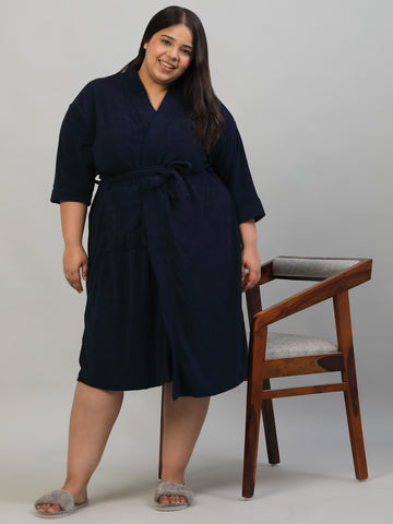 Plus Size Micro Terry Bathrobe for Men & Women | Soft and Elegant - Navy Blue