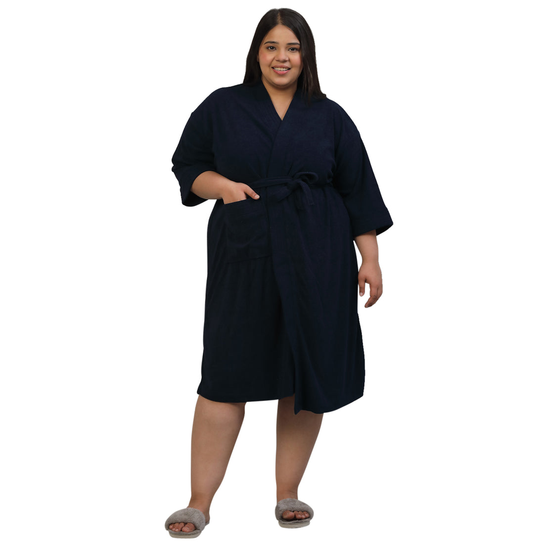 Plus Size Micro Terry Bathrobe for Men & Women | Soft and Elegant - Navy Blue