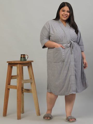 Plus Size Micro Terry Bathrobe for Men & Women | Soft and Elegant - Grey