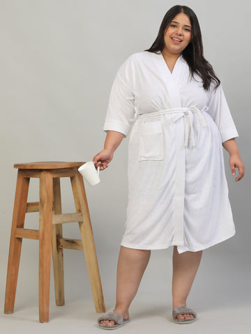 Plus Size Micro Terry Bathrobe for Men & Women | Soft and Elegant - White