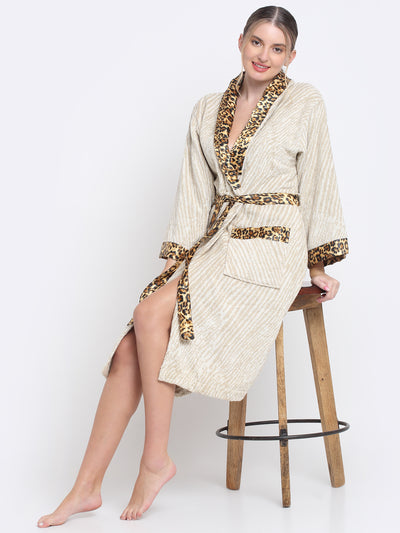 Creeva Luxury Cream & Rust Leopard 100% Cotton Unisex Bathrobe