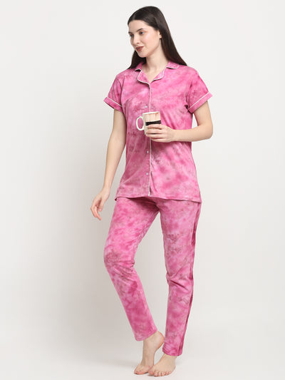 Wonderlady Cotton Nightsuit Set of Shirt & Pyjama Bubblegum Tie-Die with Pockets | Creeva