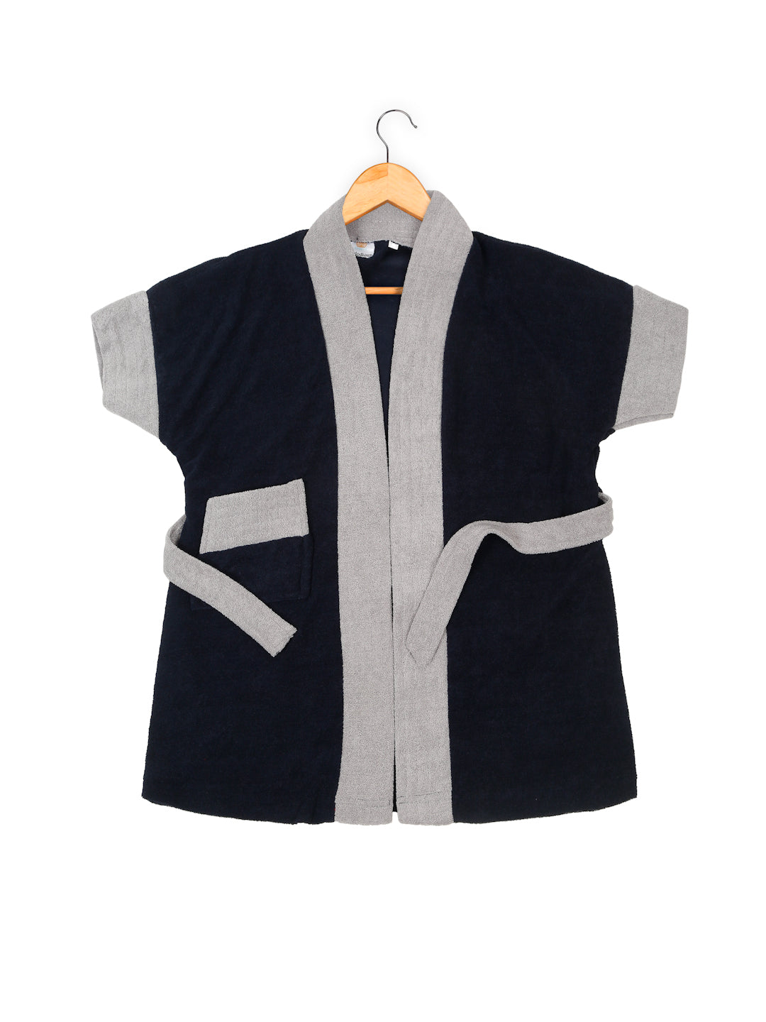 Melodious Kids Baby Bathrobe with Front Pocket – Soft, Cozy & Cute Navy & Grey Robe for Infants