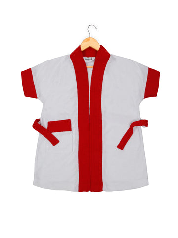 Melodious Kids Baby Bathrobe with Front Pocket – White & Red Robe
