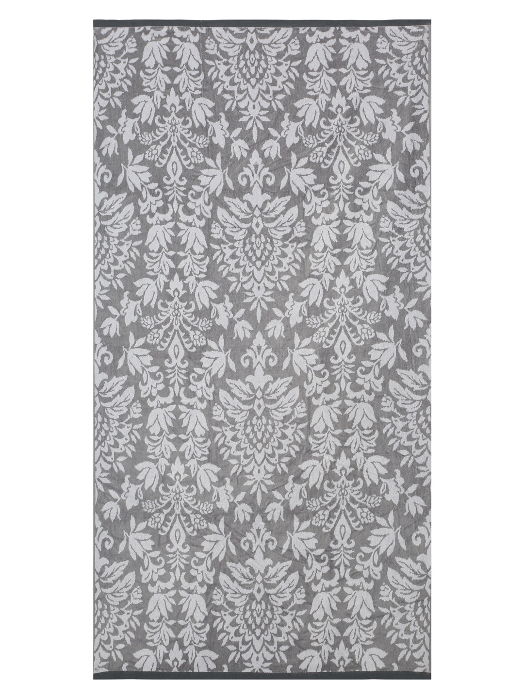 Ornate Damask Beach Towel – Charcoal Grey Luxury, 105 x 180 cm