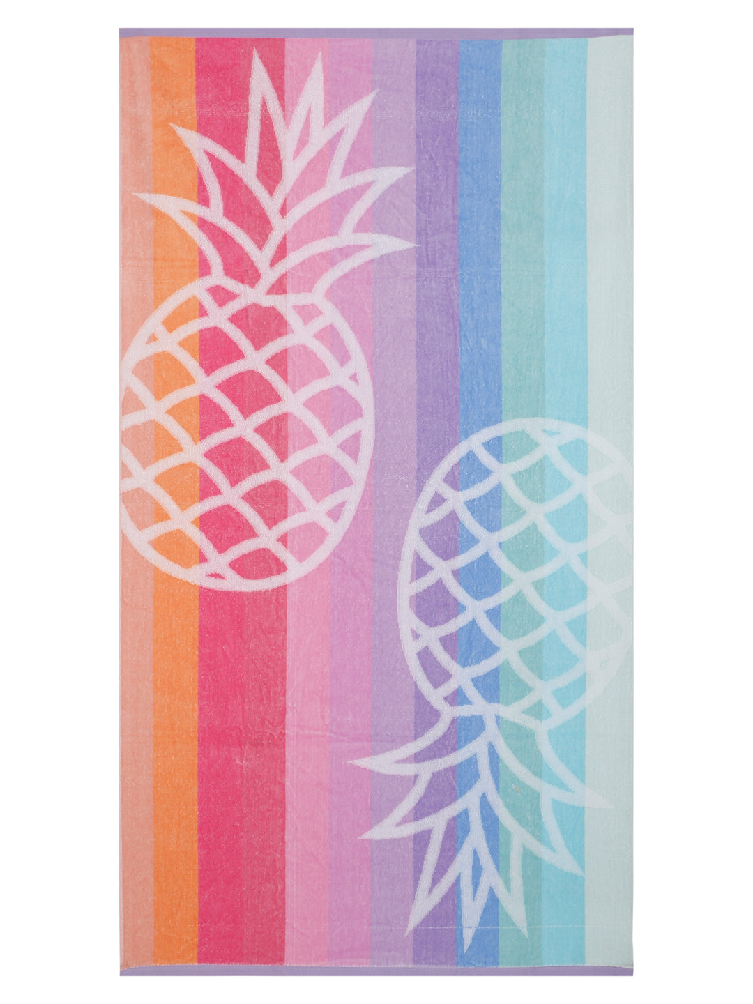 Rainbow Stripe Beach Towel – Pineapple Pop Vibes, 105 x 180 cm