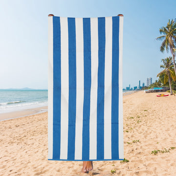 Classic Striped Beach Towel – White & Royal Blue, 80 x 158 cm