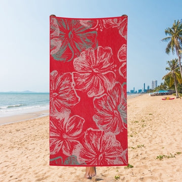 Hibiscus Floral Print Beach Towel - RED, 105 x 180 cm