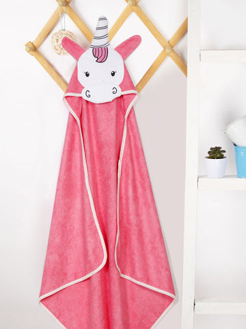 CREEVA Cuddle Baby/Kids Hooded Bath Towel in Pink Peach Color– Soft 100% Cotton with Cute Cartoon Face & 3D Ears, Super Absorbent Bath Wrap for Newborns & Toddlers | (0-5 Years)