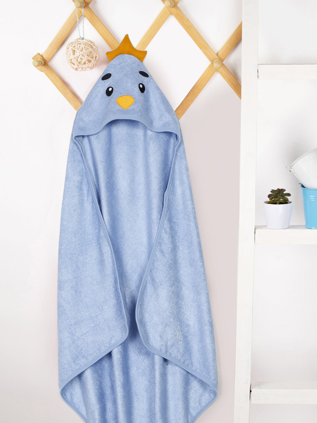 CREEVA Cuddle Baby/Kids Hooded Bath Towel in Ruddy Blue – Soft 100% Cotton with Cute Cartoon Face & 3D Ears, Super Absorbent Bath Wrap for Newborns & Toddlers | (0-5 Years)