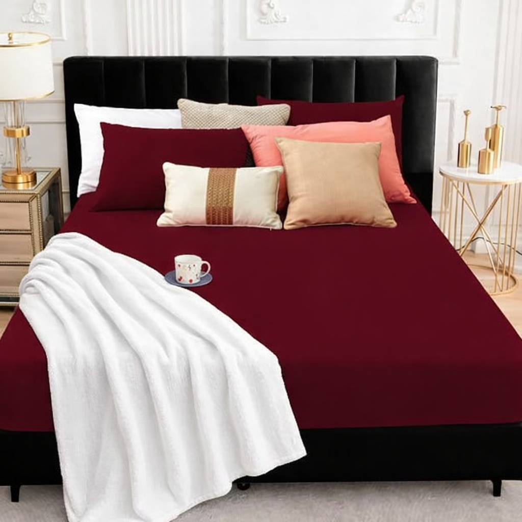 Waterproof Terry Mattress Protector with Elastic Skirting - Maroon