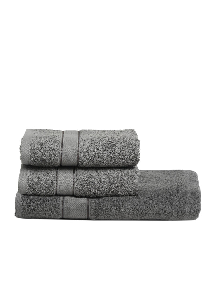Creeva 100% Cotton 3 Piece Hand & Bath Towel Set, 525 GSM (Grey)