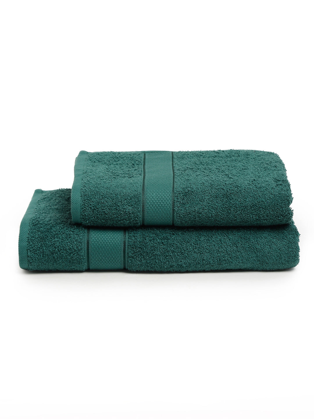Creeva 100% Cotton 2 Pcs Hand & Bath Towel Set, 525 GSM (Dark Green)