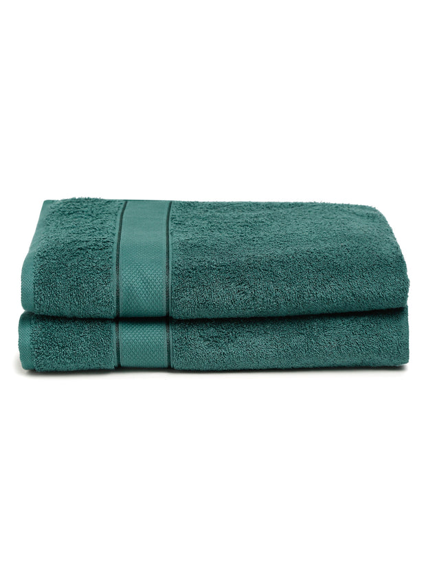 Creeva Dark Green 2 Pc Solid 525 GSM Lady Bath Towel Set